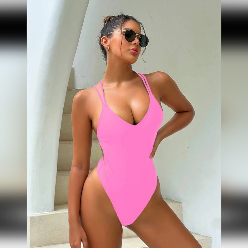 Brand New Bubble Gum Pink One Piece Brazilian back rouched bottom. SIze Small